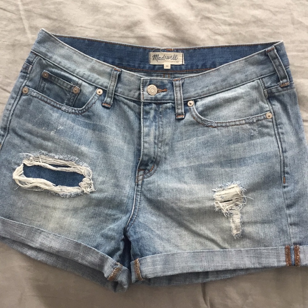 Madewell Rip & Repair Cuffed Denim Shorts Mid Rise